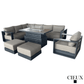CIEUX Sectional Lyon 5 Piece Outdoor Patio Aluminum Metal L-Shaped Sectional Sofa, Club Chair, 2 Ottomans, and Alsace Fire Pit Adjustable Height Table in Midnight Grey with Sunbrella Cushions - Available in 2 Colours