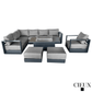 CIEUX Sectional Lyon 5 Piece Outdoor Patio Aluminum Metal L-Shaped Sectional Sofa, Club Chair, 2 Ottomans, and Alsace Fire Pit Adjustable Height Table in Midnight Grey with Sunbrella Cushions - Available in 2 Colours