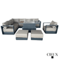 CIEUX Sectional Lyon 5 Piece Outdoor Patio Aluminum Metal L-Shaped Sectional Sofa, Club Chair, 2 Ottomans, and Alsace Fire Pit Adjustable Height Table in Midnight Grey with Sunbrella Cushions - Available in 2 Colours