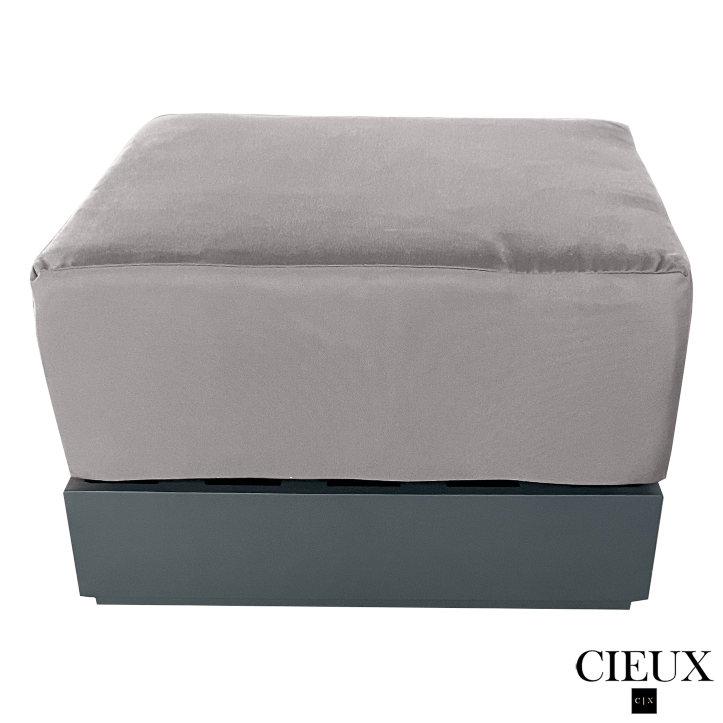 CIEUX Sectional Lyon 5 Piece Outdoor Patio Aluminum Metal L-Shaped Sectional Sofa, Club Chair, 2 Ottomans, and Alsace Fire Pit Adjustable Height Table in Midnight Grey with Sunbrella Cushions - Available in 2 Colours