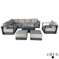 CIEUX Sectional Lyon 5 Piece Outdoor Patio Aluminum Metal L-Shaped Sectional Sofa, Club Chair, 2 Ottomans, and Alsace Fire Pit Adjustable Height Table in Midnight Grey with Sunbrella Cushions - Available in 2 Colours