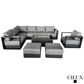 CIEUX Sectional Lyon 5 Piece Outdoor Patio Aluminum Metal L-Shaped Sectional Sofa, Club Chair, 2 Ottomans, and Annency Fire Pit Coffee Table in Midnight Grey with Sunbrella Cushions - Available in 2 Colours