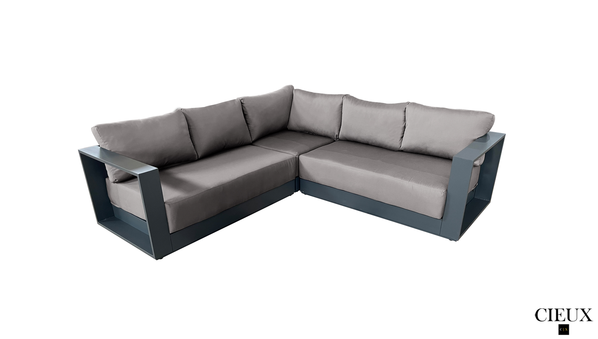 CIEUX Lyon Outdoor Patio Aluminum Metal Corner Sectional Sofa in Midnight Grey with Sunbrella Cushions, image 8