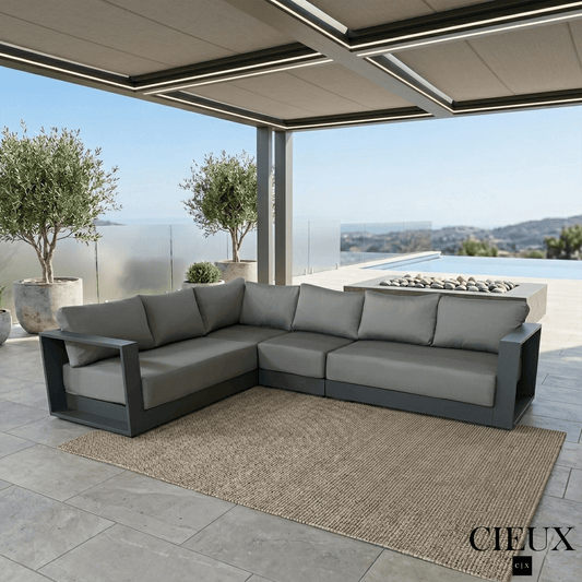 CIEUX Sectional Lyon Outdoor Patio Aluminum Metal L-Shaped Sectional Sofa in Midnight Grey with Sunbrella Cushions - Available in 2 Colours