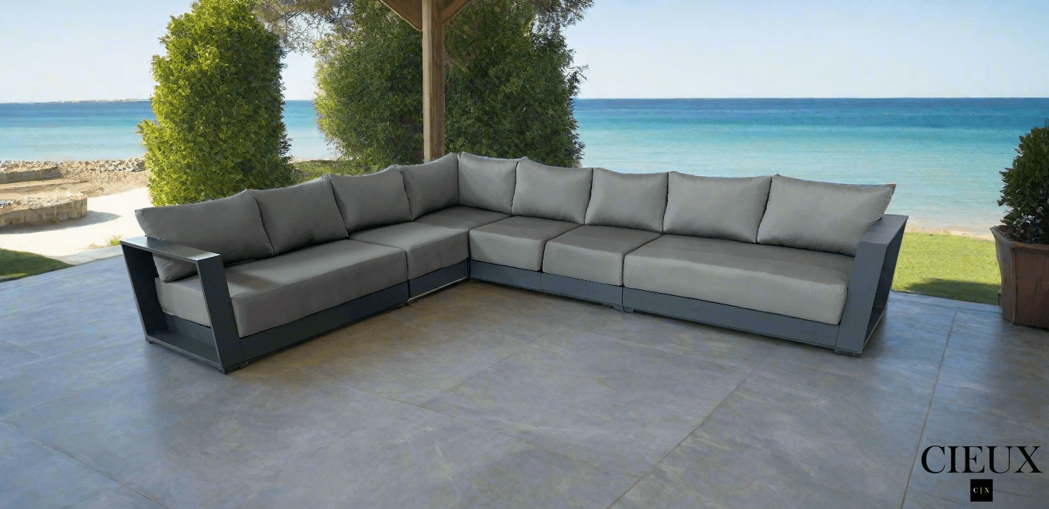 CIEUX Sectional Lyon Outdoor Patio Aluminum Metal Large L-Shaped Sectional Sofa in Midnight Grey with Sunbrella Cushions - Available in 2 Colours