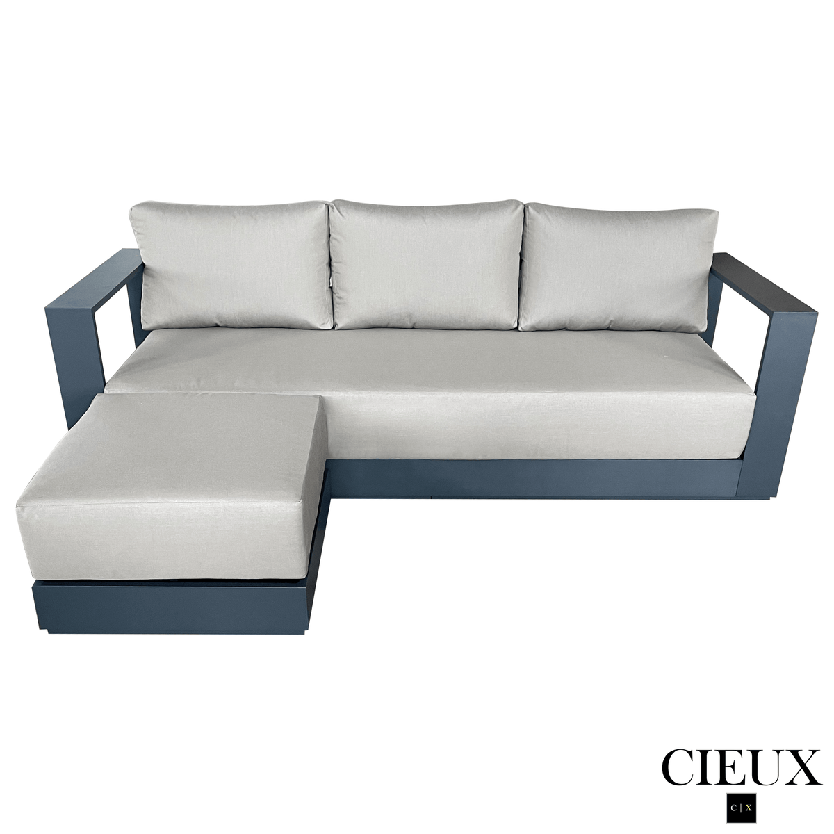 CIEUX Lyon Outdoor Patio Aluminum Metal Medium Sectional Sofa in Midnight Grey with Sunbrella Cushions, image 13