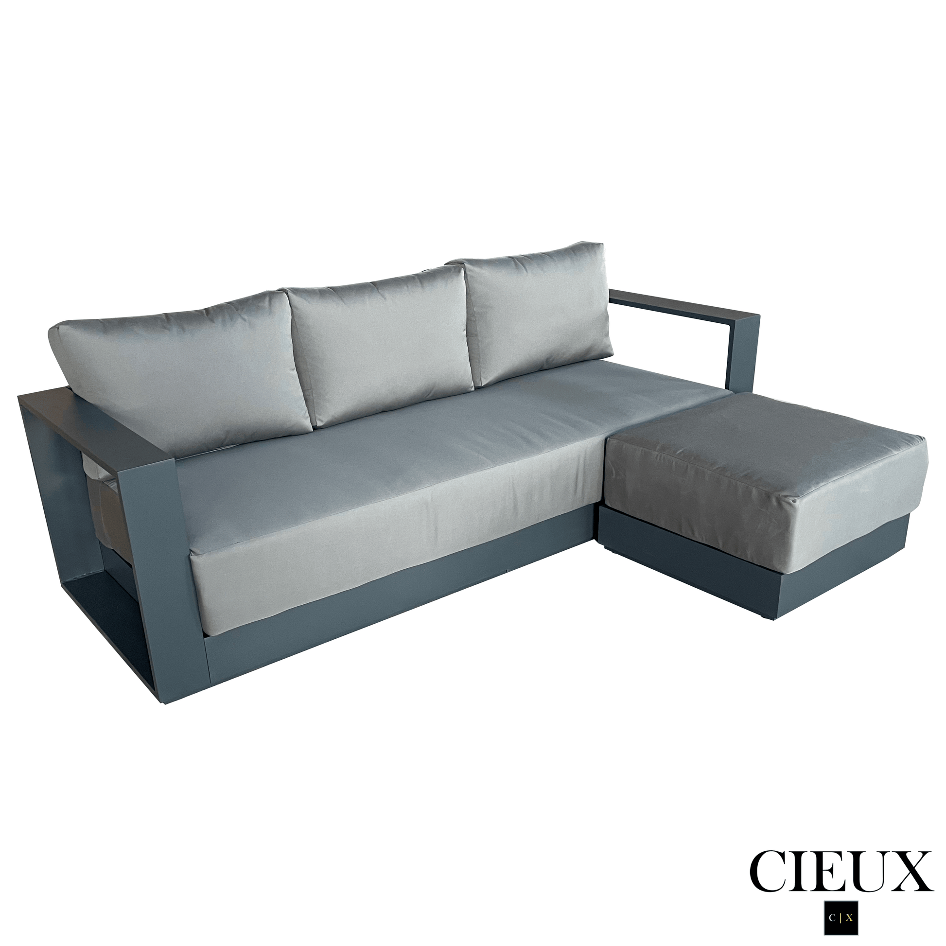 CIEUX Lyon Outdoor Patio Aluminum Metal Medium Sectional Sofa in Midnight Grey with Sunbrella Cushions in Canvas Charcoal, image 2