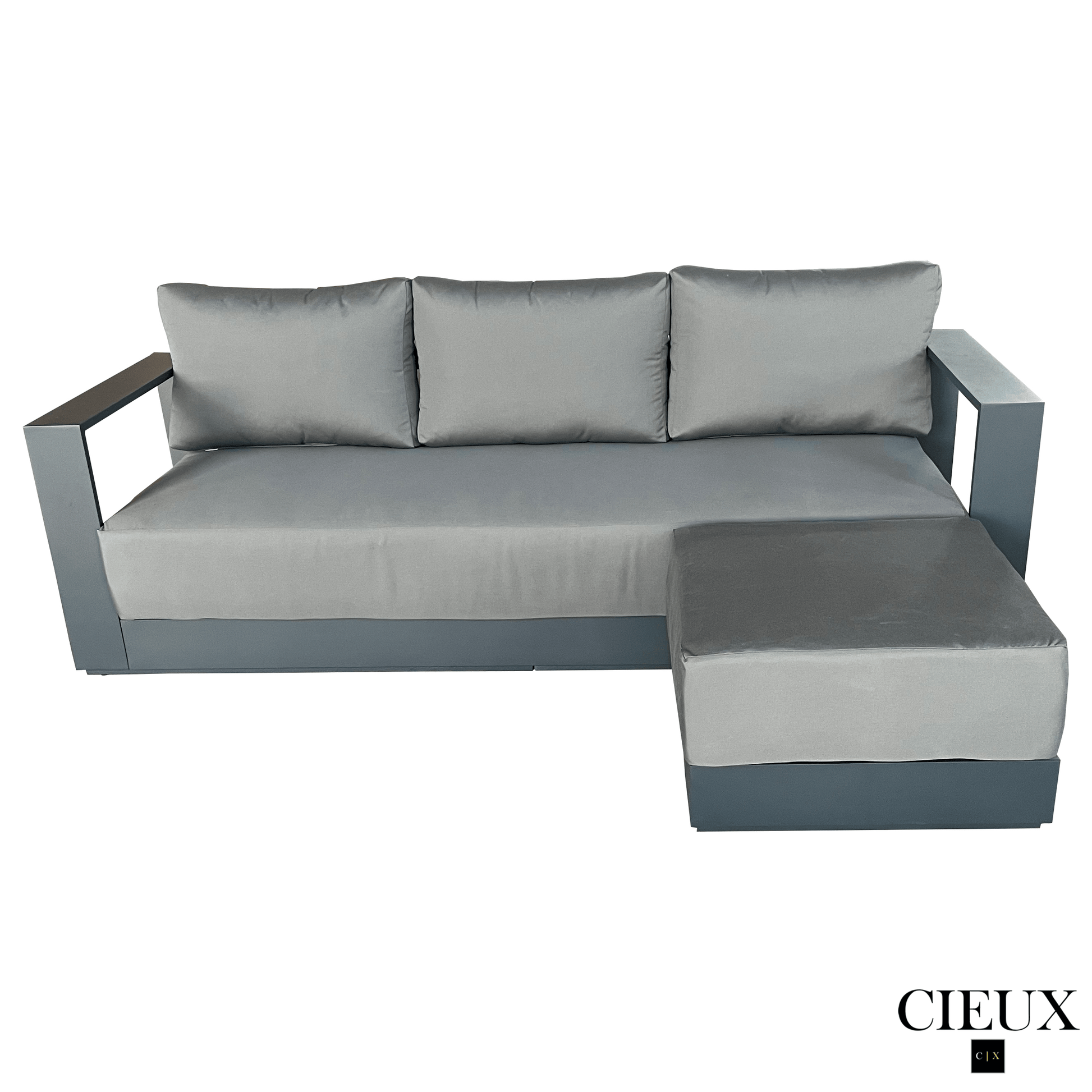 CIEUX Lyon Outdoor Patio Aluminum Metal Medium Sectional Sofa in Midnight Grey with Sunbrella Cushions in Canvas Charcoal, image 3