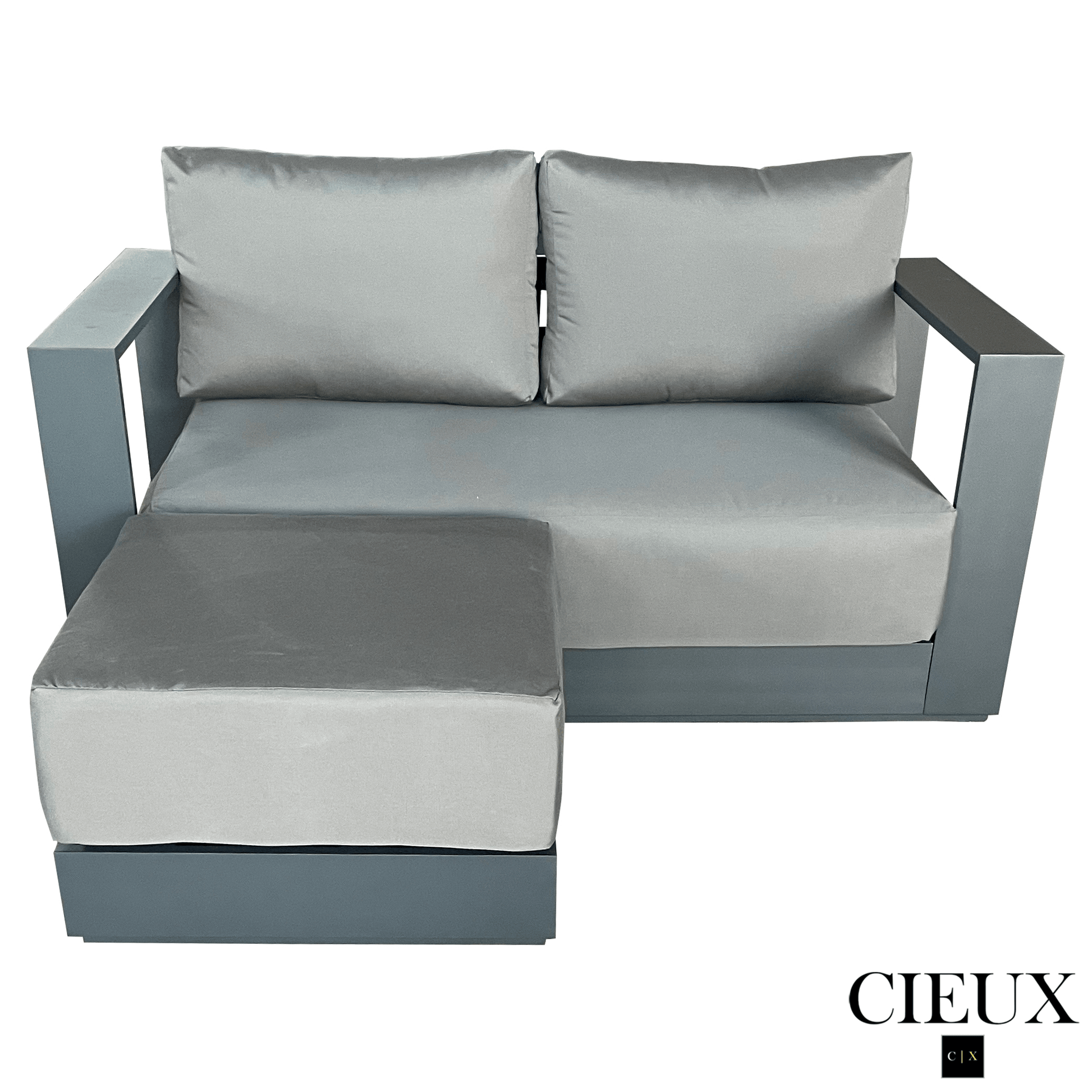 CIEUX Sectional Lyon Outdoor Patio Aluminum Metal Small Sectional Sofa in Midnight Grey with Sunbrella Cushions in Canvas Charcoal