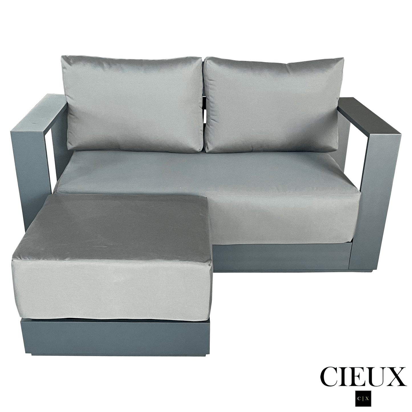 CIEUX Lyon Outdoor Patio Aluminum Metal Small Sectional Sofa in Midnight Grey with Sunbrella Cushions in Canvas Charcoal, image 5