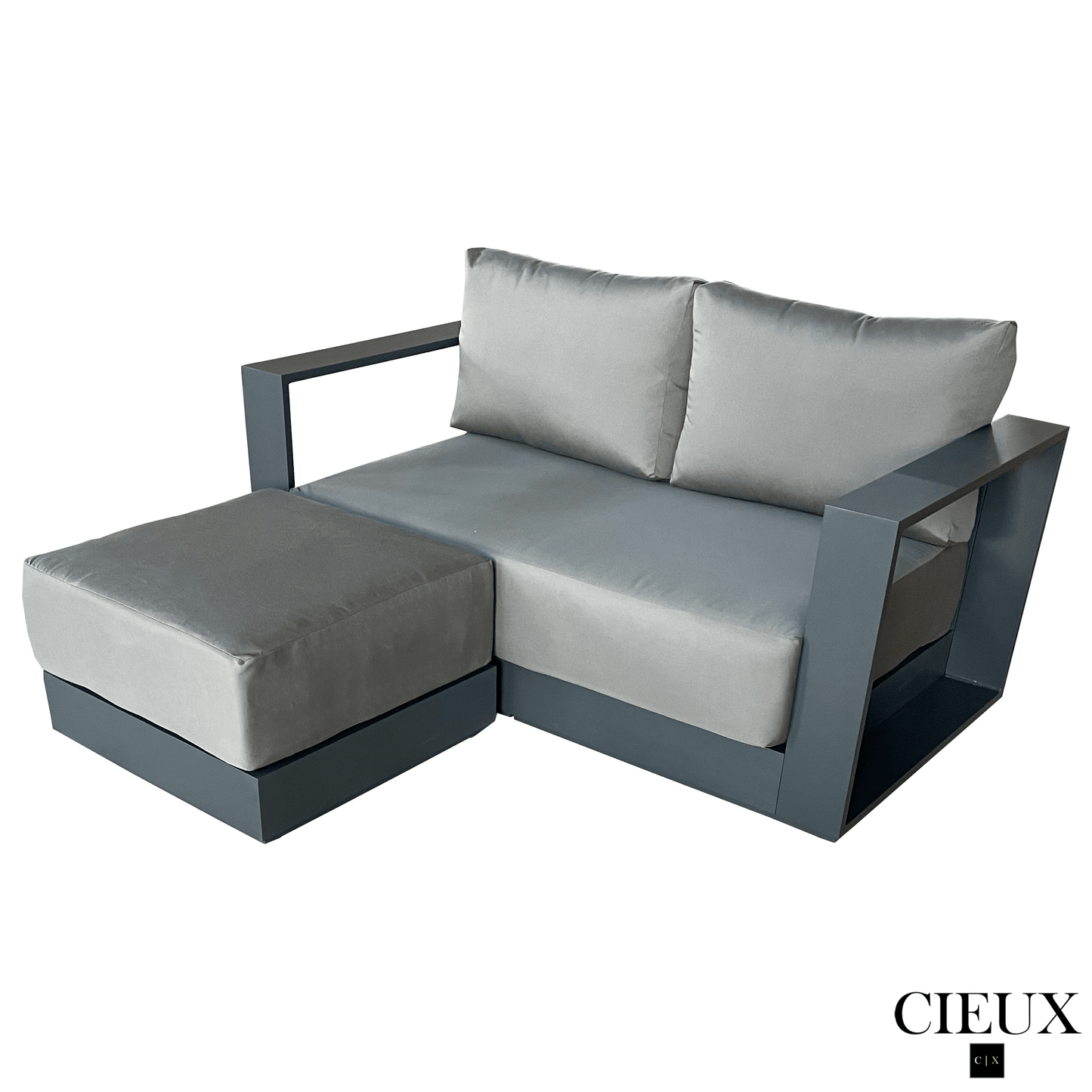 CIEUX Lyon Outdoor Patio Aluminum Metal Small Sectional Sofa in Midnight Grey with Sunbrella Cushions in Canvas Charcoal, image 6