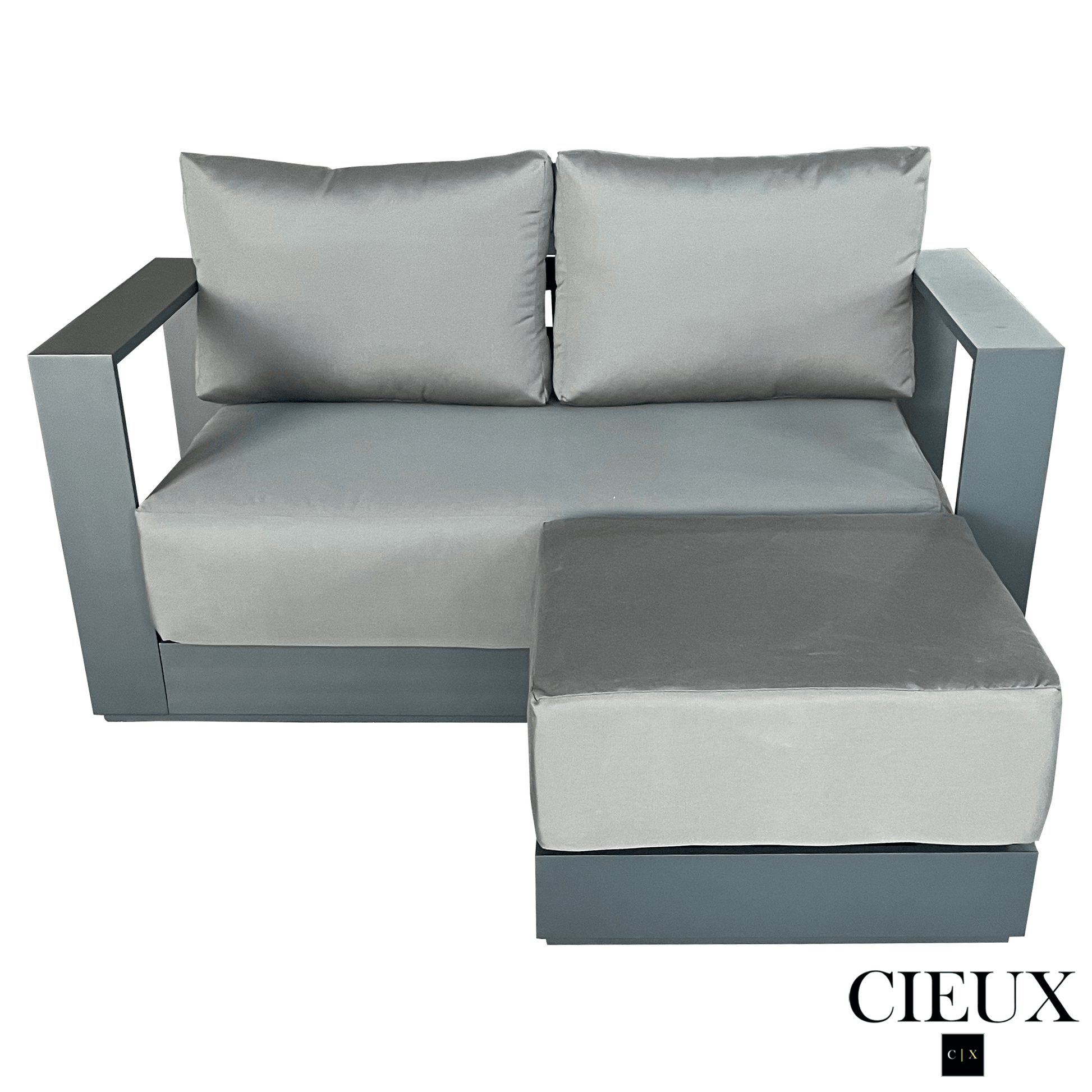 CIEUX Sectional Lyon Outdoor Patio Aluminum Metal Small Sectional Sofa in Midnight Grey with Sunbrella Cushions in Canvas Charcoal