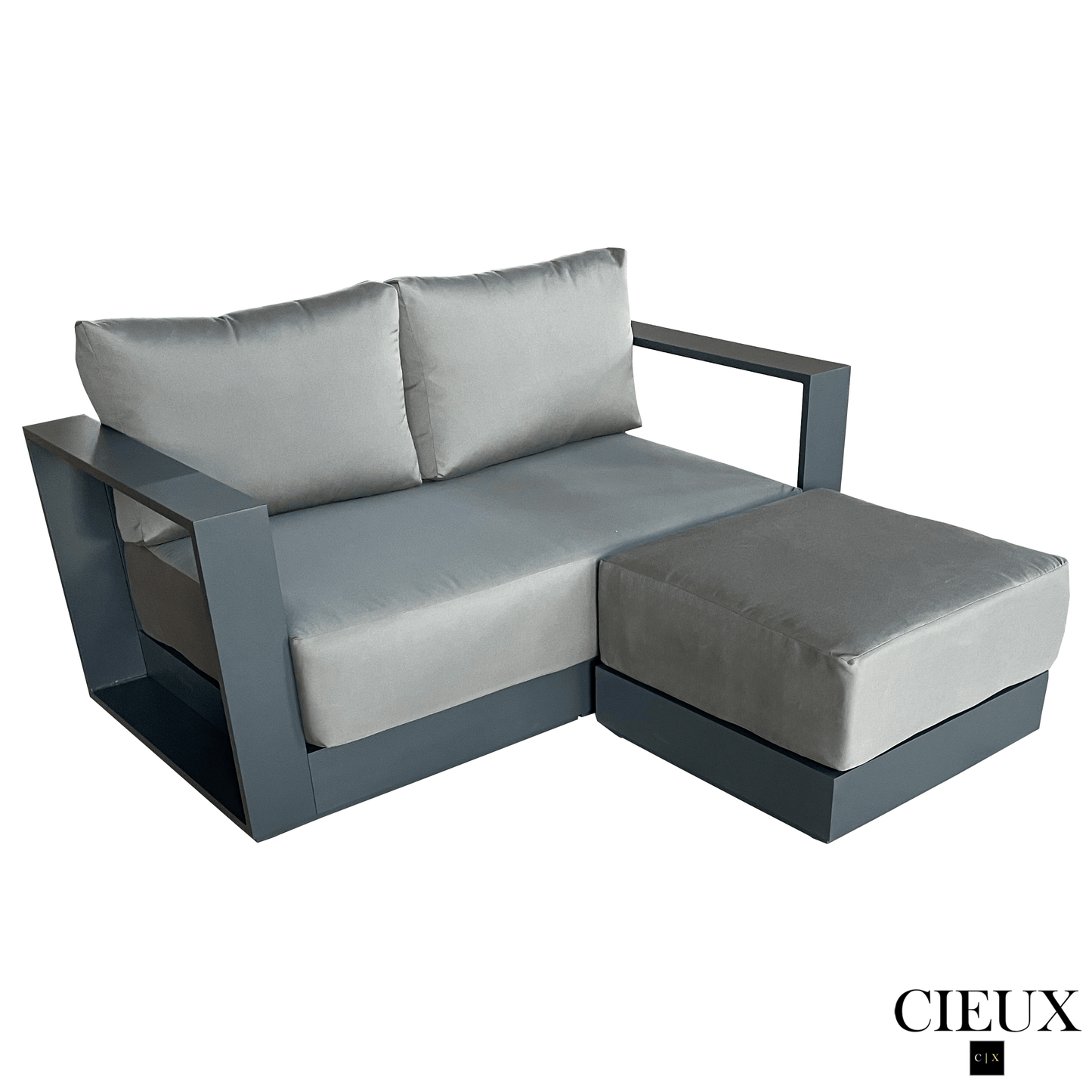 CIEUX Lyon Outdoor Patio Aluminum Metal Small Sectional Sofa in Midnight Grey with Sunbrella Cushions in Canvas Charcoal, image 3