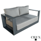 CIEUX Lyon Outdoor Patio Aluminum Metal Small Sectional Sofa in Midnight Grey with Sunbrella Cushions in Canvas Charcoal, image 7