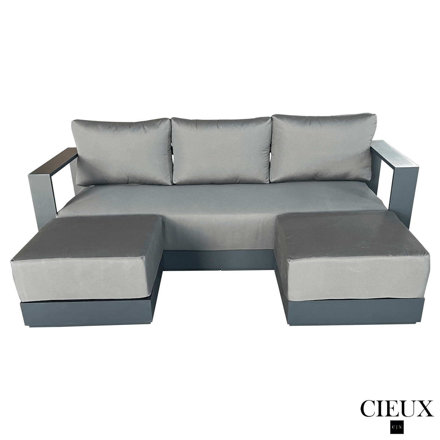 CIEUX Sectional Lyon Outdoor Patio Aluminum Metal U-Shaped Sectional Sofa in Midnight Grey with Sunbrella Cushions in Canvas Charcoal