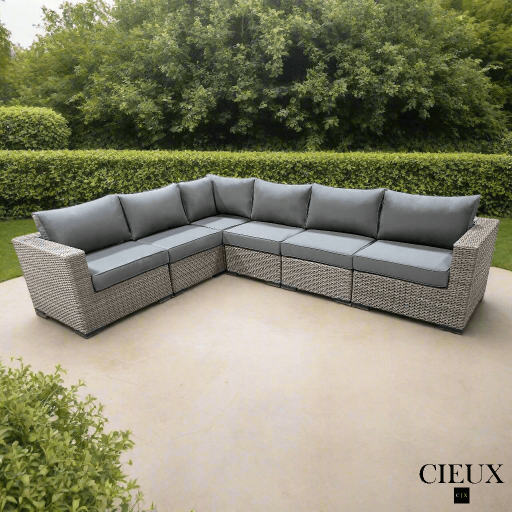 CIEUX Sectional Riviera Outdoor Patio Wicker L-Shaped Sectional Sofa in Grey with Sunbrella Canvas Charcoal Cushions