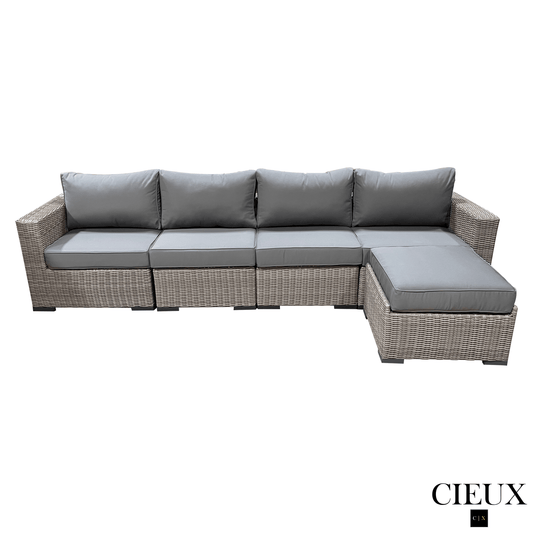 CIEUX Sectional Riviera Outdoor Patio Wicker Large Sectional Sofa in Grey with Sunbrella Canvas Charcoal Cushions