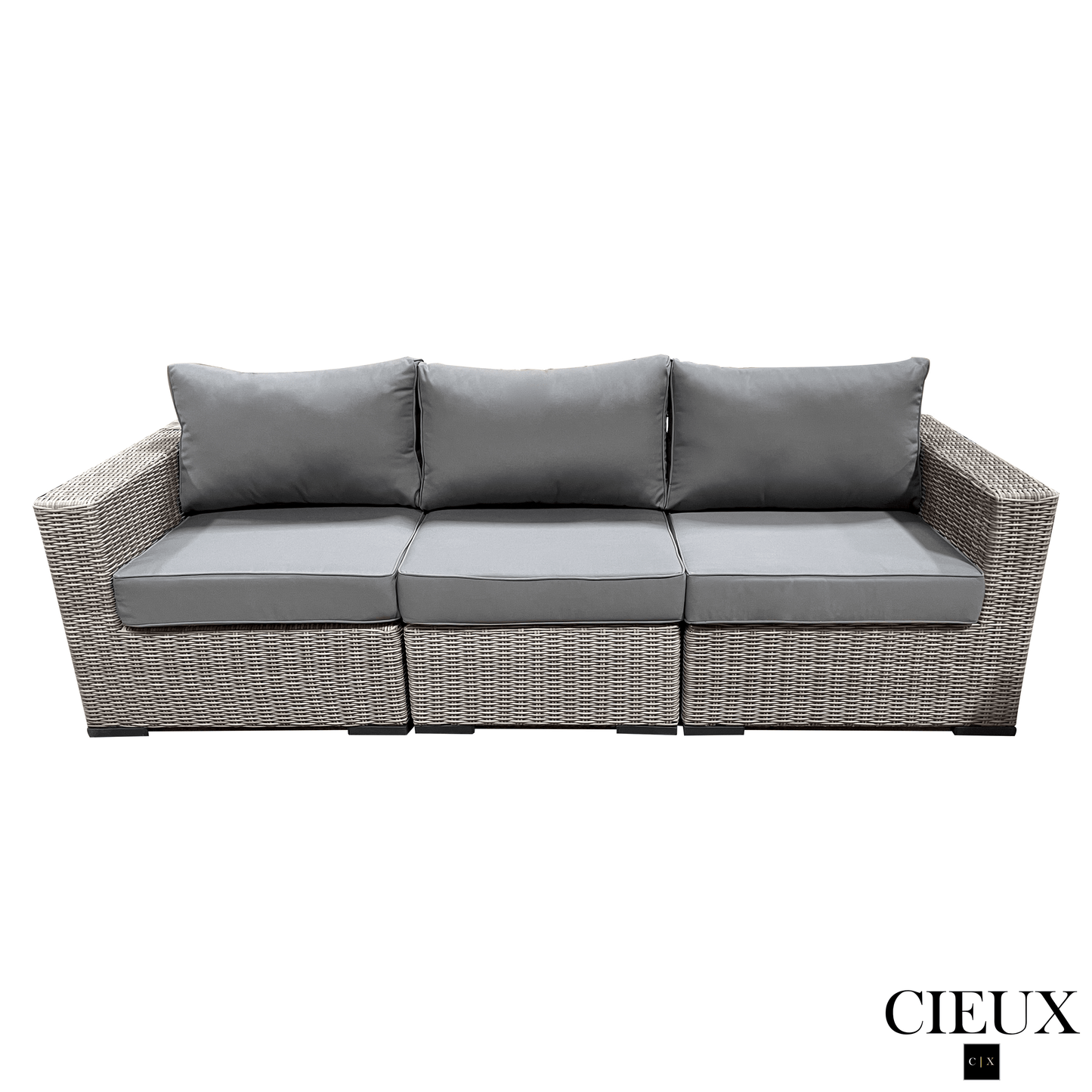 CIEUX Sectional Riviera Outdoor Patio Wicker Medium Sectional Sofa in Grey with Sunbrella Canvas Charcoal Cushions