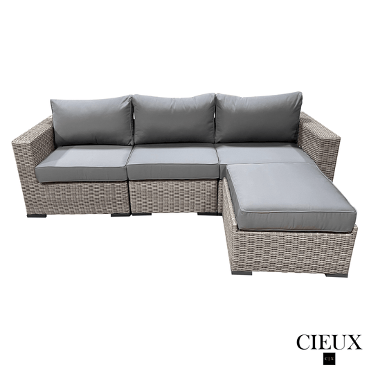 CIEUX Sectional Riviera Outdoor Patio Wicker Medium Sectional Sofa in Grey with Sunbrella Canvas Charcoal Cushions