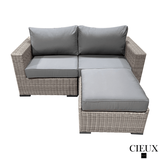 CIEUX Sectional Riviera Outdoor Patio Wicker Small Sectional Sofa in Grey with Sunbrella Canvas Charcoal Cushions