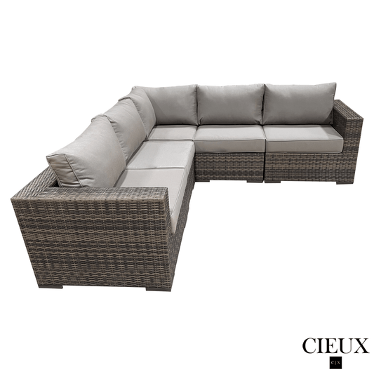 CIEUX Sectional Valence Outdoor Patio Wicker Corner Sectional Sofa in Brown with Sunbrella Canvas Taupe Cushions