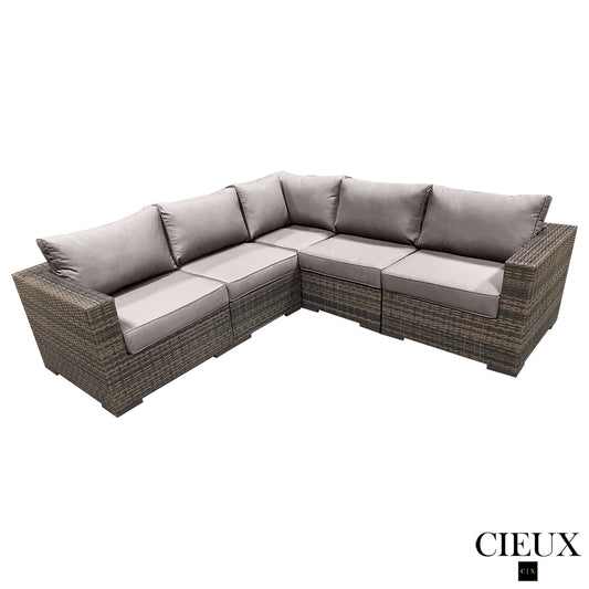 CIEUX Sectional Valence Outdoor Patio Wicker Corner Sectional Sofa in Brown with Sunbrella Canvas Taupe Cushions