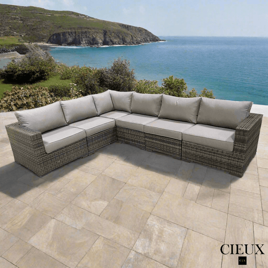 CIEUX Sectional Valence Outdoor Patio Wicker L-Shaped Sectional Sofa in Brown with Sunbrella Canvas Taupe Cushions