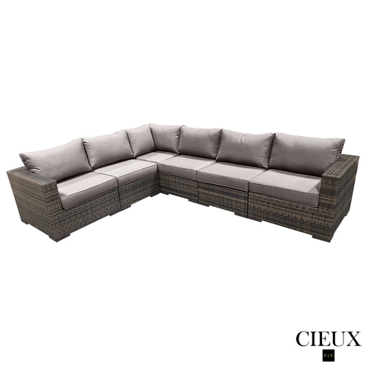 CIEUX Sectional Valence Outdoor Patio Wicker L-Shaped Sectional Sofa in Brown with Sunbrella Canvas Taupe Cushions