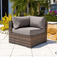 CIEUX Sectional Valence Outdoor Patio Wicker Large Corner Sectional Sofa, Club Chair and Coffee Table Set in Brown with Sunbrella Canvas Taupe Cushions