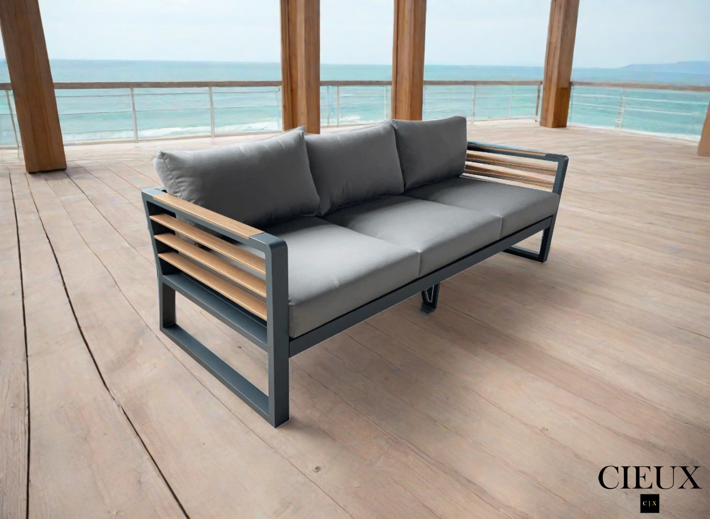 Avignon Outdoor Patio Aluminum Metal Sofa in Midnight Grey with Sunbrella Cushions - Available in 2 Colours