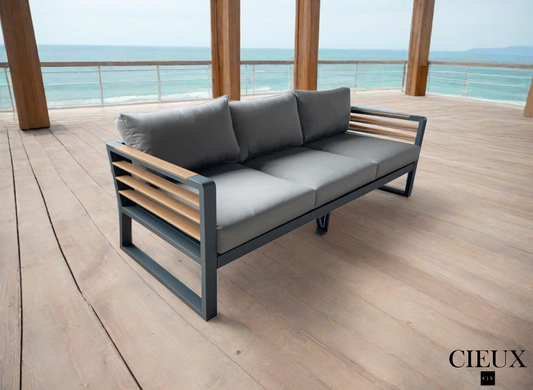 Avignon Outdoor Patio Aluminum Metal Sofa in Midnight Grey with Sunbrella Cushions in Canvas Charcoal