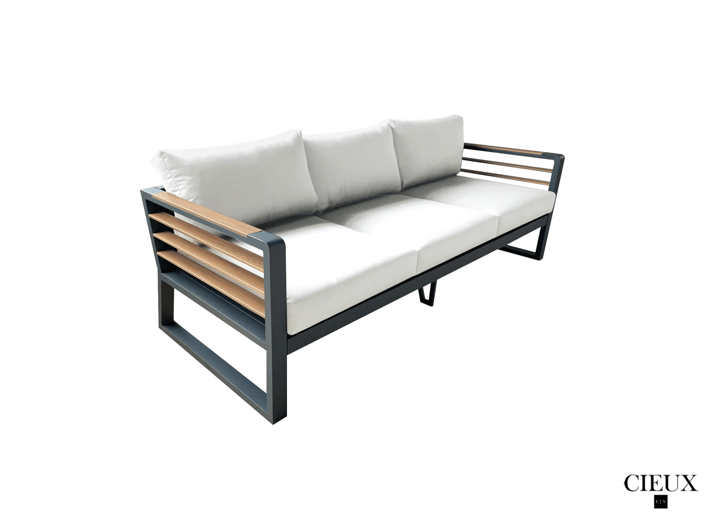 CIEUX Sofa Avignon Outdoor Patio Aluminum Metal Sofa in Black with Sunbrella Cushions - Available in 2 Colours