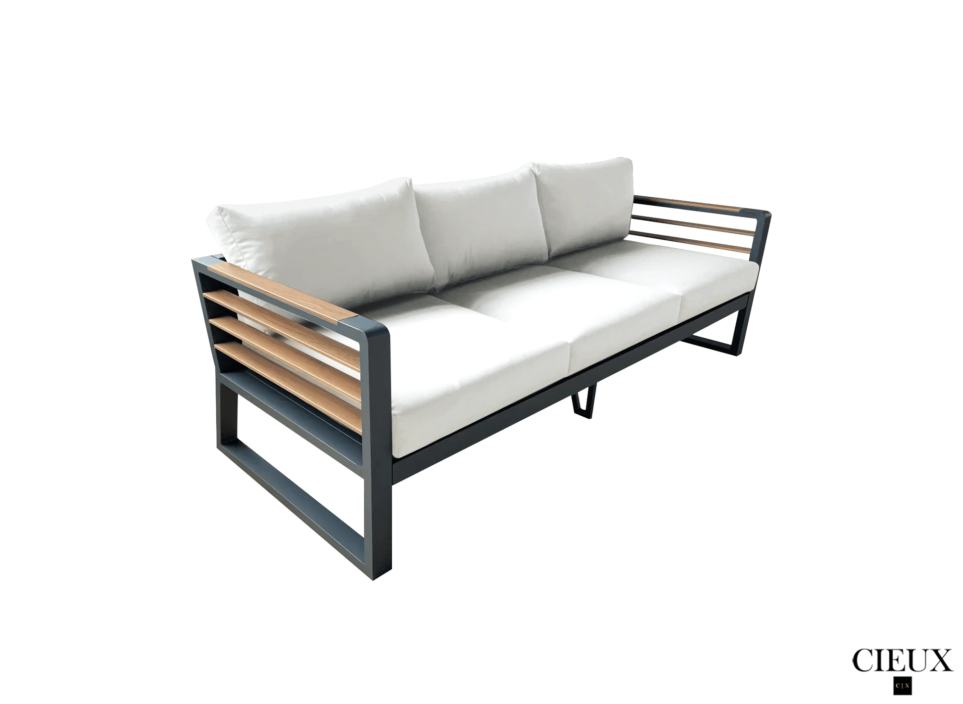 CIEUX Sofa Avignon Outdoor Patio Aluminum Metal Sofa in Black with Sunbrella Cushions - Available in 2 Colours