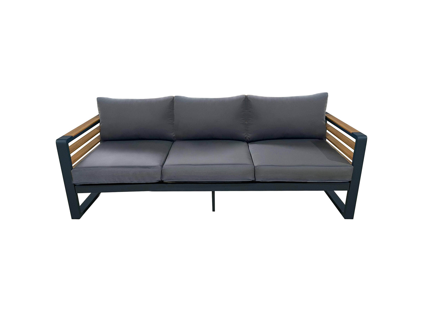 Avignon Outdoor Patio Aluminum Metal Sofa in Midnight Grey with Sunbrella Cushions in Canvas Charcoal