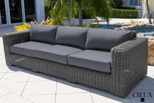 CIEUX Sofa Champagne Outdoor Patio Wicker Sofa in Grey with Sunbrella Cushions - Available in 2 Colours