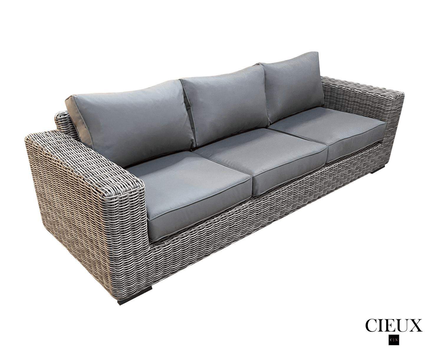 CIEUX Champagne Outdoor Patio Wicker Sofa in Grey with Sunbrella Cushions, image 3