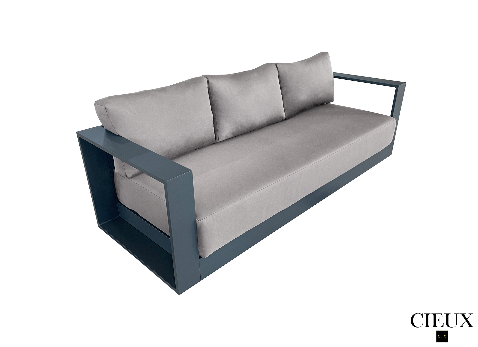 CIEUX Sofa Lyon Outdoor Patio Aluminum Metal Sofa in Midnight Grey with Sunbrella Cushions - Available in 2 Colours