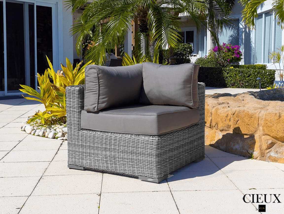CIEUX Sofa Riviera Outdoor Patio Wicker Sofa in Grey with Sunbrella Canvas Charcoal Cushions