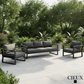 CIEUX Avignon 3 Piece Outdoor Patio Aluminum Metal Sofa and 2 Club Chairs Conversation Set in Midnight Grey with Sunbrella Cushions in Canvas Charcoal, image 1