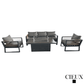 CIEUX Avignon 4 Piece Outdoor Patio Aluminum Metal Sofa and 2 Club Chairs Conversation Set with Alsace Fire Pit Adjustable Height Table in Midnight Grey with Sunbrella Cushions in Canvas Charcoal, image 4
