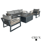 CIEUX Avignon 4 Piece Outdoor Patio Aluminum Metal Sofa and 2 Club Chairs Conversation Set with Alsace Fire Pit Adjustable Height Table in Midnight Grey with Sunbrella Cushions in Canvas Charcoal, image 2