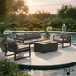 CIEUX Avignon 4 Piece Outdoor Patio Aluminum Metal Sofa and 2 Club Chairs Conversation Set with Annency Fire Pit Coffee Table in Midnight Grey with Sunbrella Cushions in Canvas Charcoal, image 1