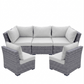 CIEUX Sofa Set Cannes 3 Piece Outdoor Patio Wicker Sofa Conversation Set with 2 Armless Chairs in Grey Wicker with Sunbrella Cushions in Canvas Natural