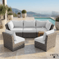 CIEUX Sofa Set Cannes 3 Piece Outdoor Patio Wicker Sofa Conversation Set with 2 Armless Chairs in Grey Wicker with Sunbrella Cushions in Canvas Natural