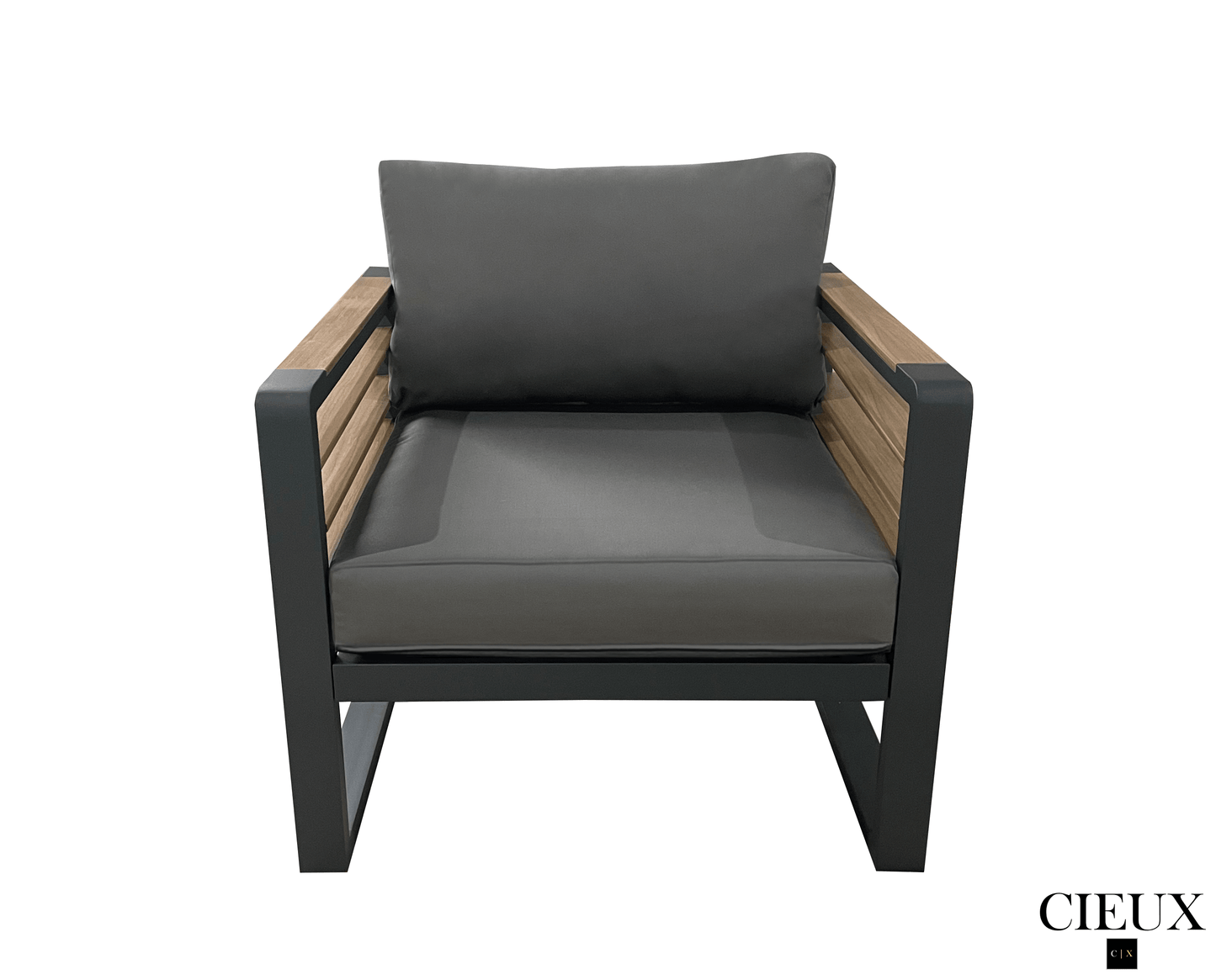 Avignon Outdoor Patio Aluminum Metal Sofa Conversation Set in Midnight Grey with Sunbrella Cushions in Canvas Charcoal