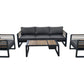 Avignon Outdoor Patio Aluminum Metal Sofa Conversation Set in Midnight Grey with Sunbrella Cushions in Canvas Charcoal