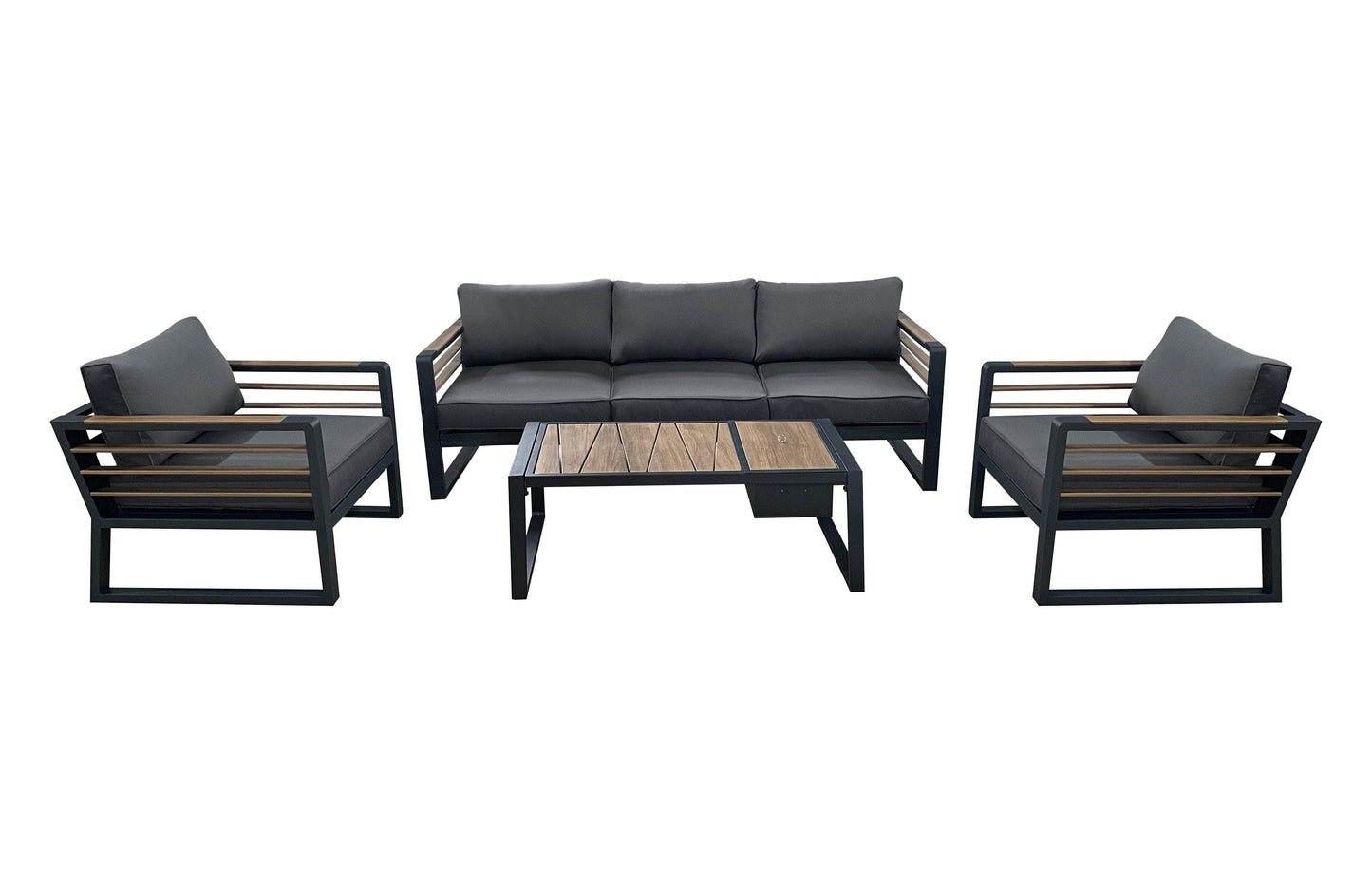 Avignon Outdoor Patio Aluminum Metal Sofa Conversation Set in Midnight Grey with Sunbrella Cushions in Canvas Charcoal
