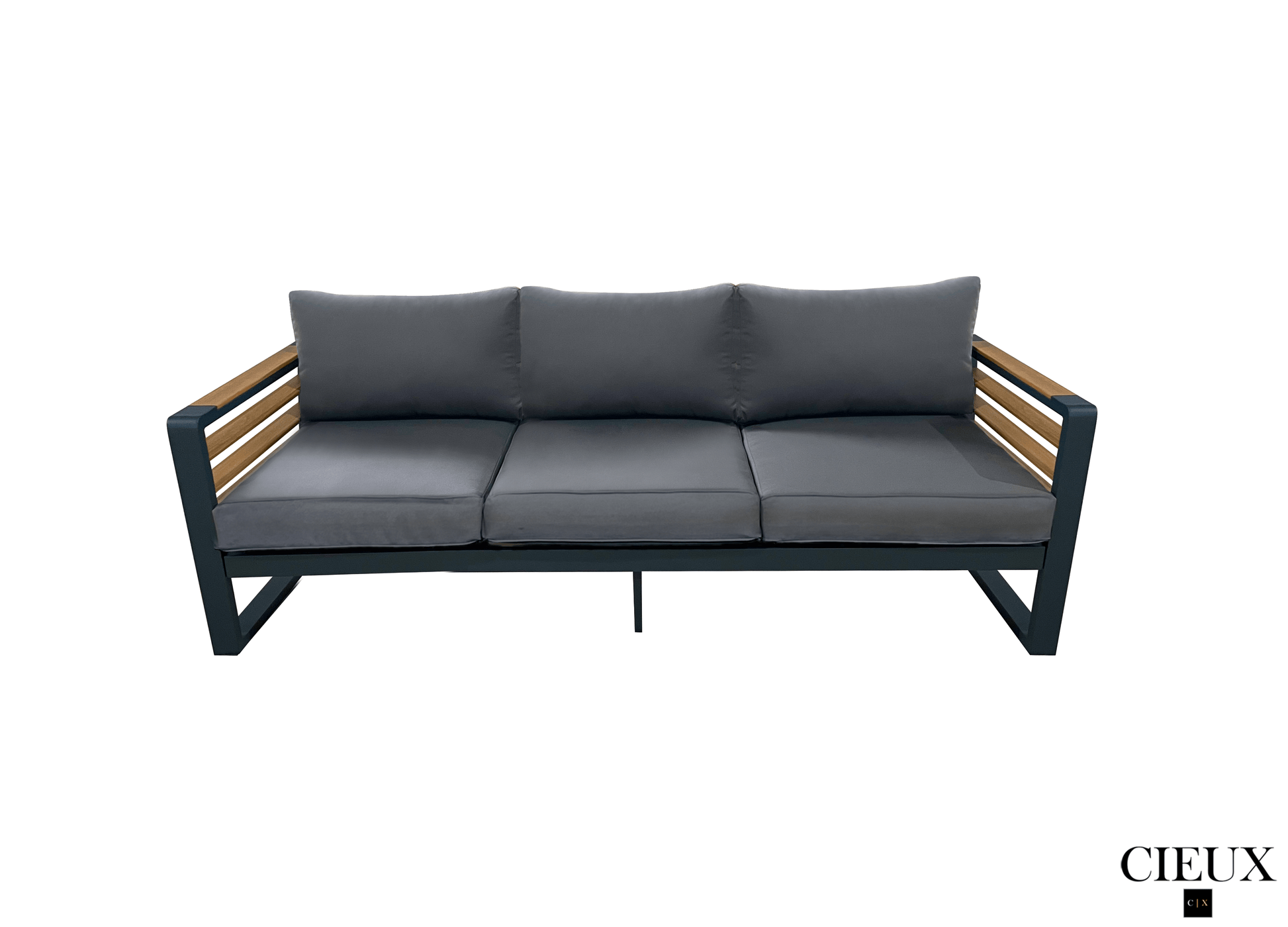CIEUX Sofa Set Canvas Charcoal Avignon Outdoor Patio Aluminum Metal Sofa Conversation Set in Midnight Grey with Sunbrella Cushions in Canvas Charcoal