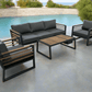 Avignon Outdoor Patio Aluminum Metal Sofa Conversation Set in Midnight Grey with Sunbrella Cushions in Canvas Charcoal