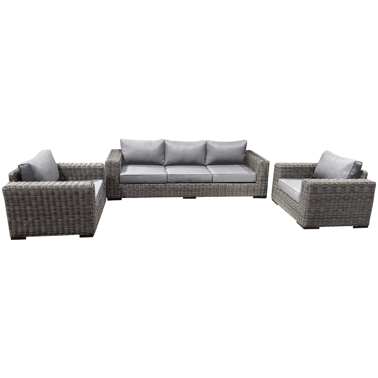 CIEUX Sofa Set Canvas Charcoal Champagne 3 Piece Outdoor Patio Wicker Sofa and 2 Club Chairs Conversation Set in Grey with Sunbrella Cushions - Available in 2 Colours